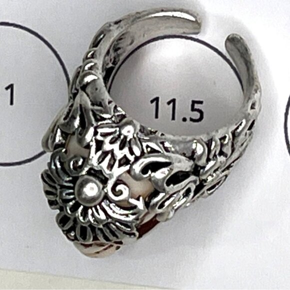 Mens Gothic Skull Ring W/ Floral Engraving Adjustable Open Band Zinc Alloy A75 - Picture 2 of 11